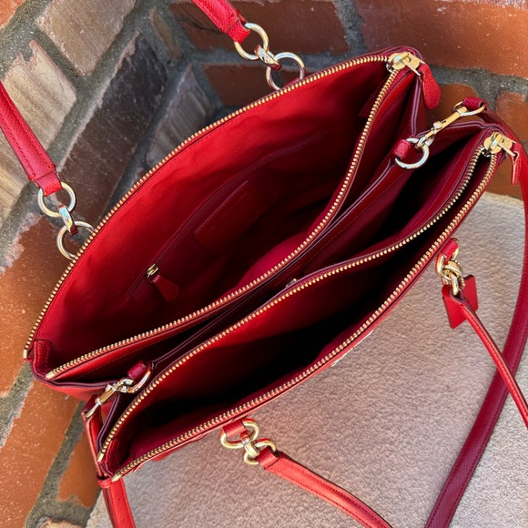 COACH❤️Large Christie Carry-All in Cardinal Red with Wallet & Scarf BUNDLE - Picture 12 of 15
